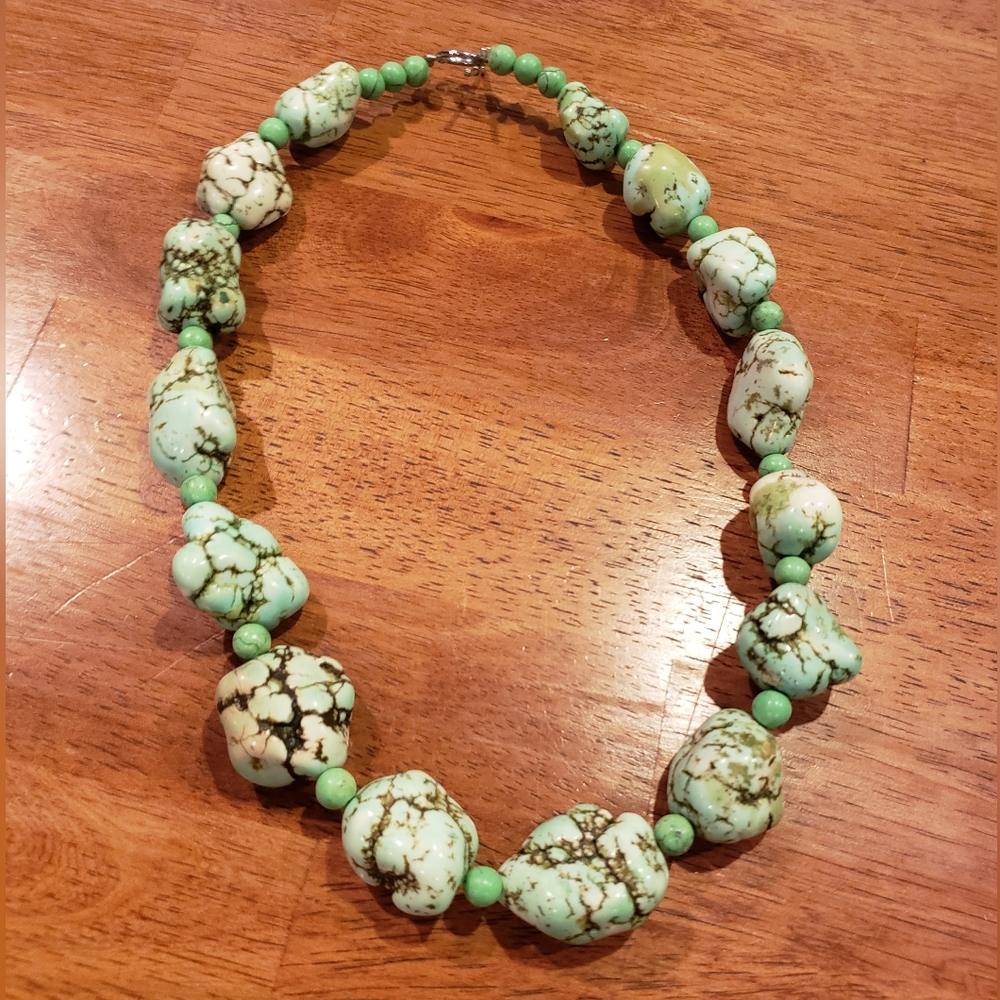 Large Beaded Necklace Turquoise Rough